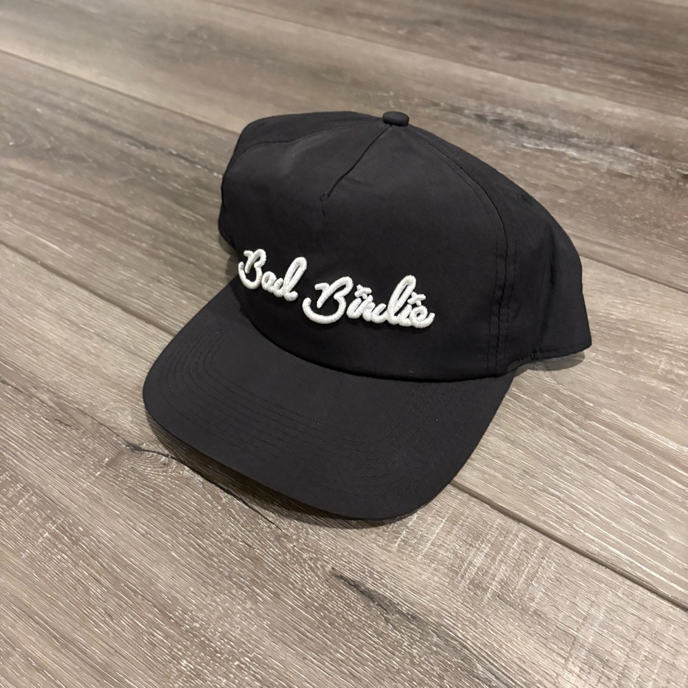 Black Bad Birdie Golf Bat Cap with White Embroidery